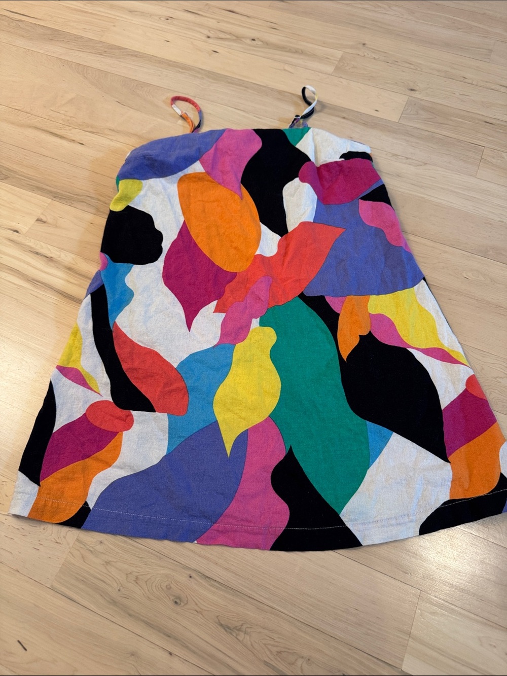 A New Day Colorful Abstract Linen Blend Mini Dress-XS